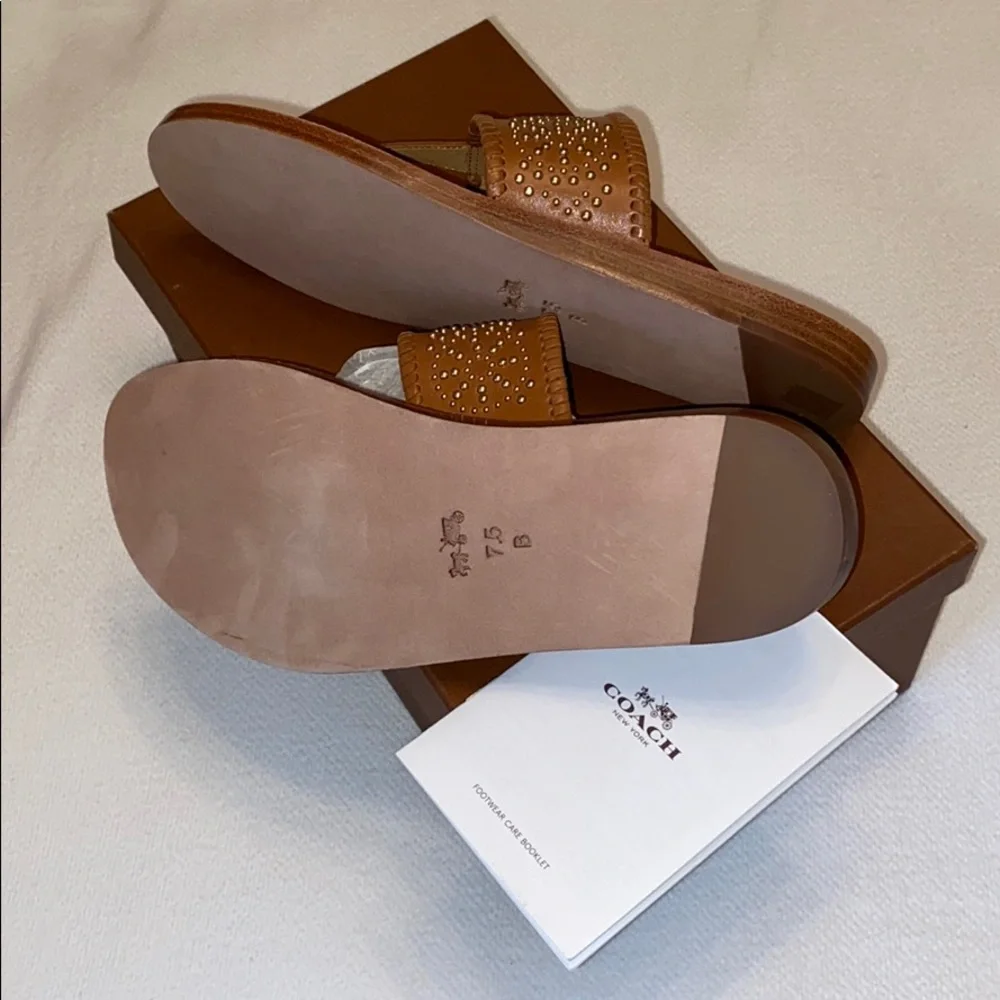 Coach Brown Studded Leather Toe-Post Sandals
